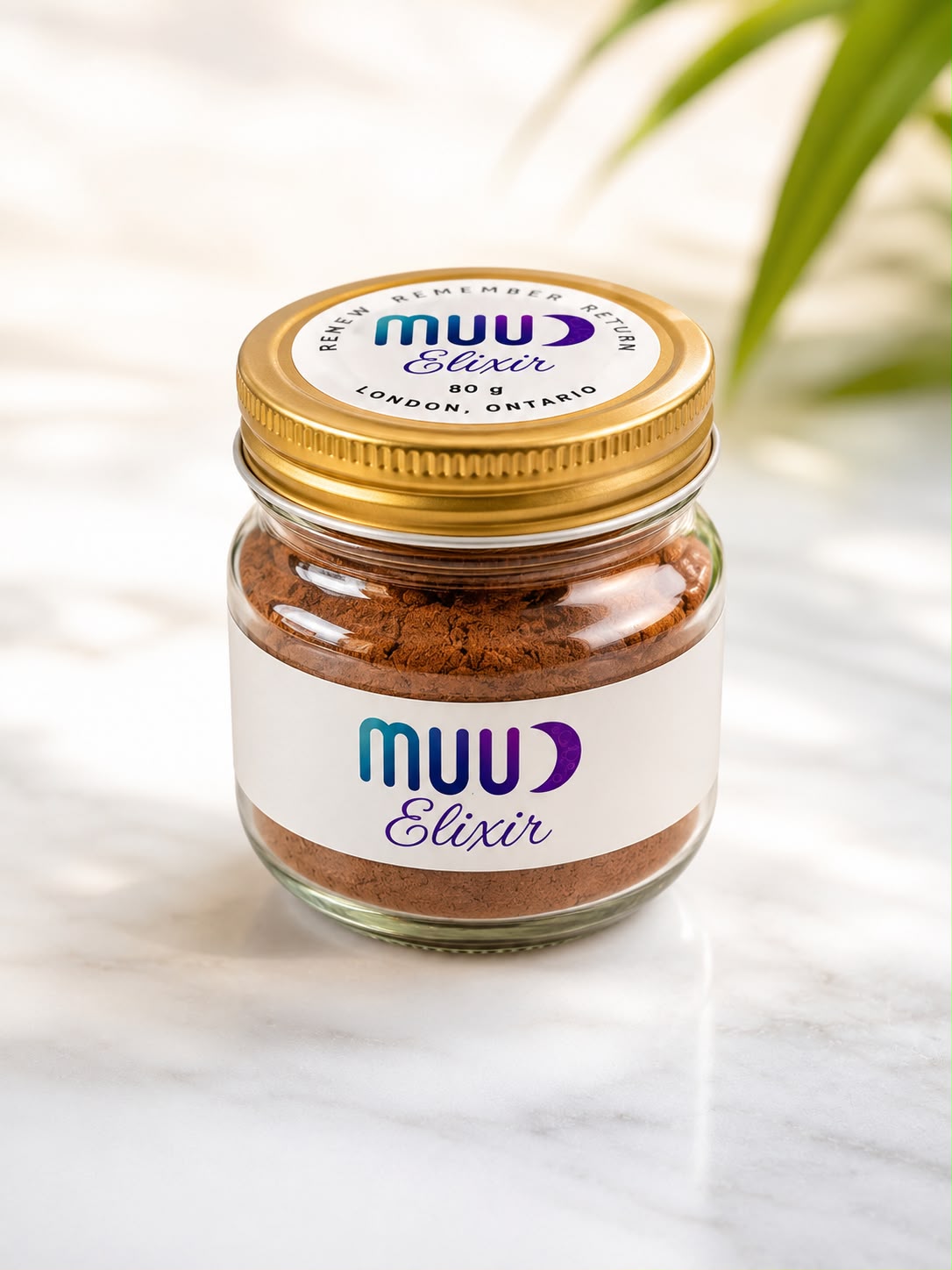 MUUD Elixir 80g jar on marble